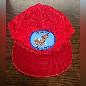 Vintage Red Corduroy Hat with Juneau Alaska Patch